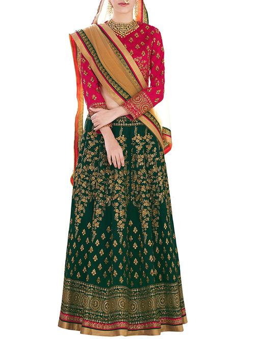 green silk flared lehenga - 14249802 - Very Small Image - 1