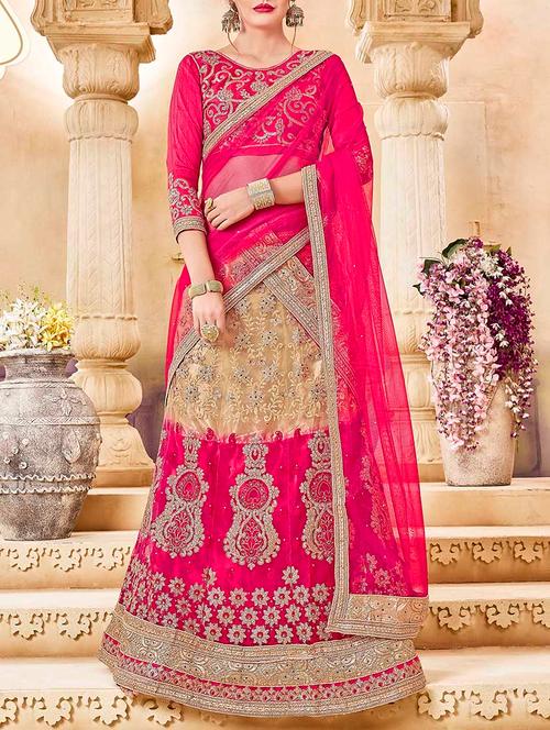 Pink & beige silk panelled lehenga - 14249966 - Very Small Image - 1