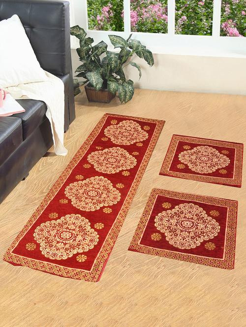 chenille floor print floor runner with 2 mats - 14250765 - Very Small Image - 1