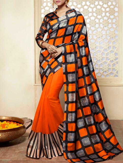 women's printed orange colored saree - 14251925 - Very Small Image - 1