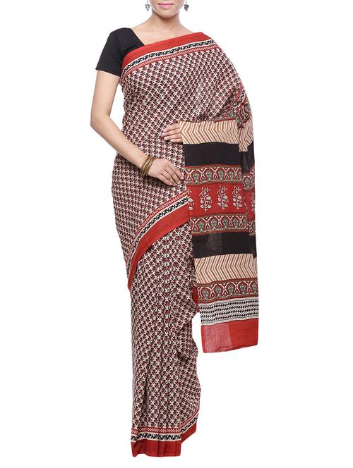 women's printed beige colored saree with blouse - 14251950 - Very Small Image - 1
