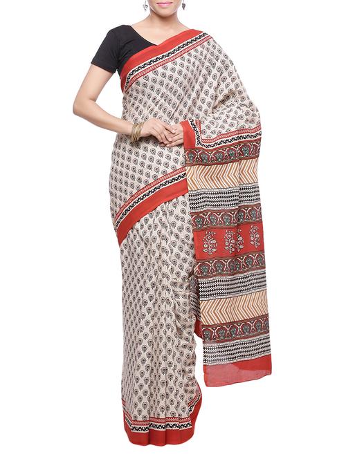 women's printed beige colored saree - 14251951 - Very Small Image - 1