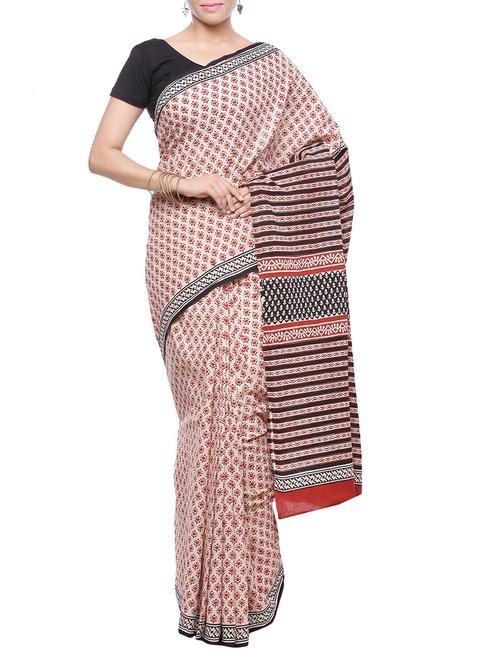 women's printed beige colored saree - 14251953 - Very Small Image - 1