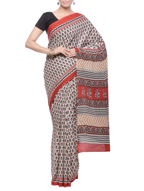 women's printed beige colored saree - 14251955 - Very Small Image - 1