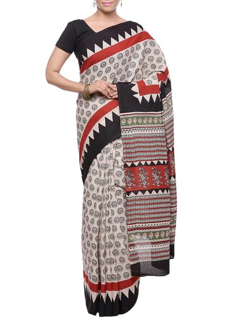 women's printed multi colored saree with blouse - 14251957 - Very Small Image - 1