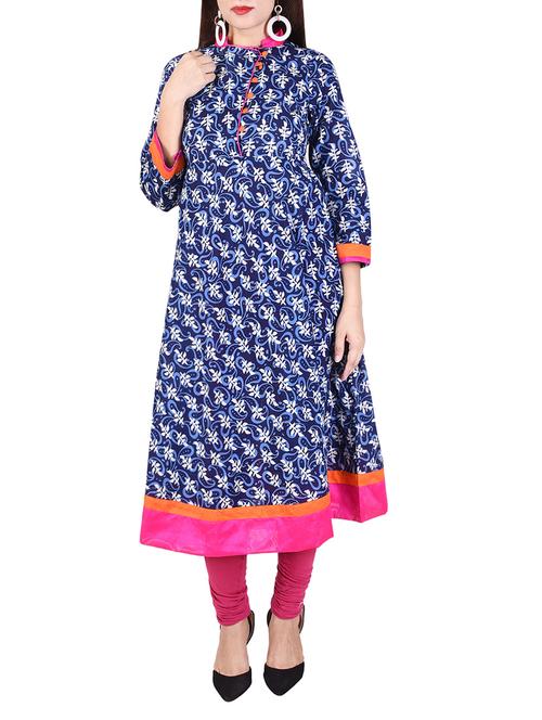 blue cotton flared kurta - 14252195 - Very Small Image - 1