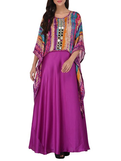 purple satin fit & flare gown - 14253029 - Very Small Image - 1