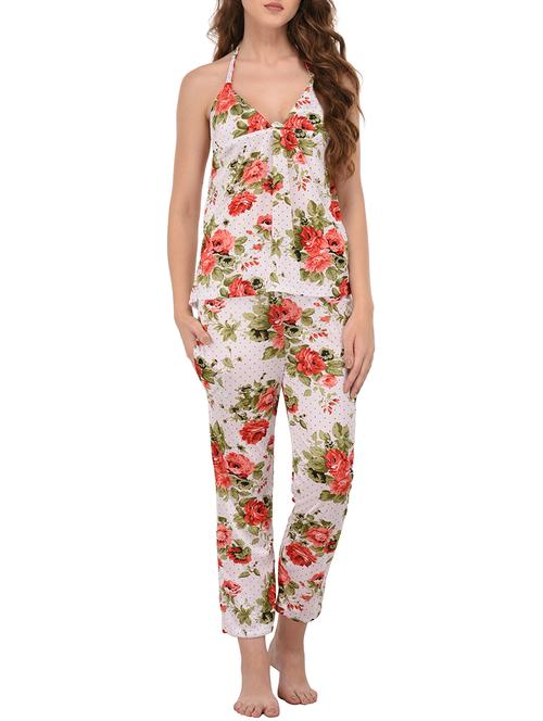 halter neck floral top with pajama set  - 14254188 - Very Small Image - 1