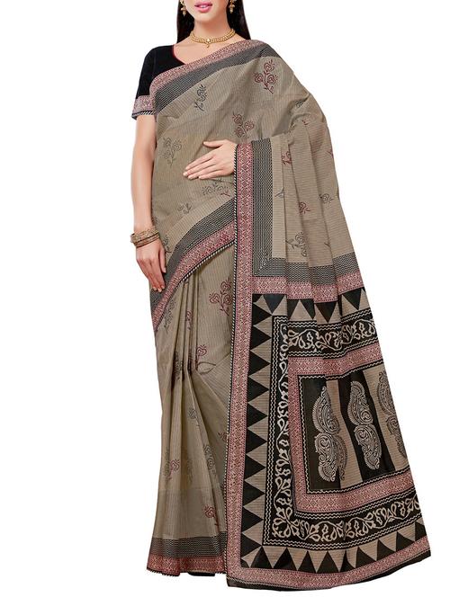 beige cotton printed saree with blouse - 14254352 - Very Small Image - 1