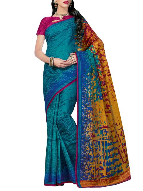 abstract printed turquoise saree with blouse - 14254376 - Very Small Image - 1
