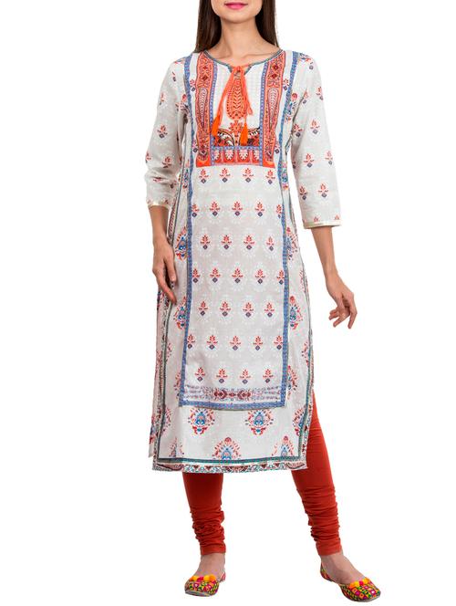 white cotton straight kurta - 14256133 - Very Small Image - 1