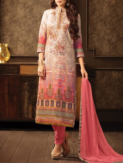 beige embellished unstitched churidaar suit - 14256959 - Very Small Image - 1