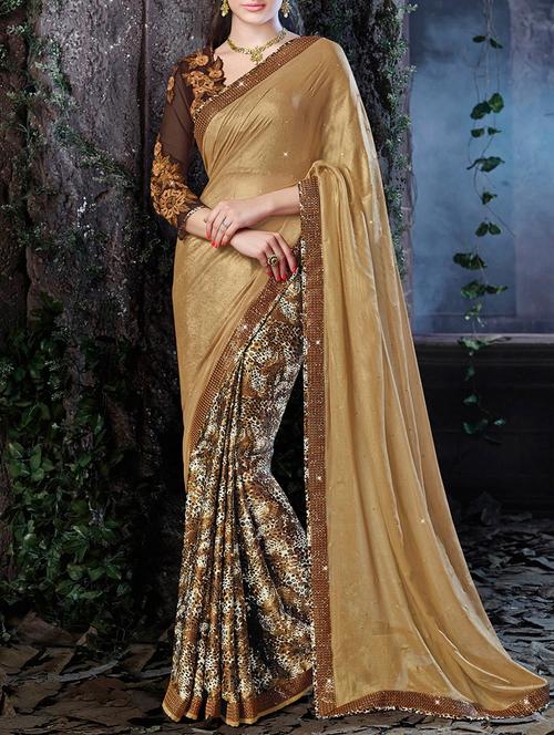 brown georgette half and half saree with blouse - 14258680 - Very Small Image - 1