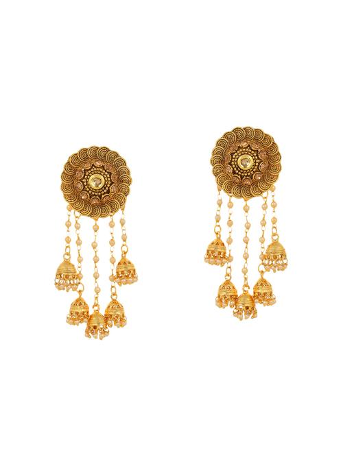 gold brass jhumka earring - 14259475 - Very Small Image - 1