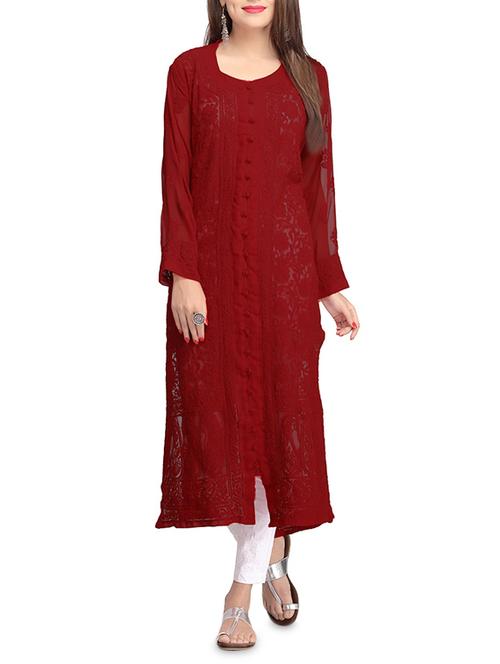 ada maroon georgette chikankari kurta - 14259914 - Very Small Image - 1