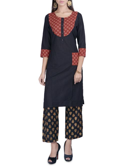 black cotton straight kurta - 14259968 - Very Small Image - 1