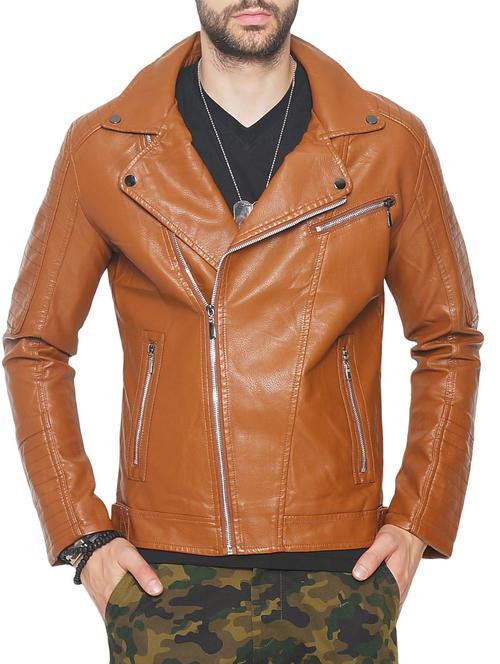 brown leather biker jacket - 14260934 - Very Small Image - 1
