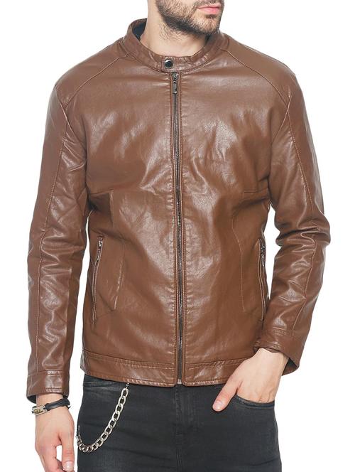 brown faux leather biker jacket - 14260951 - Very Small Image - 1