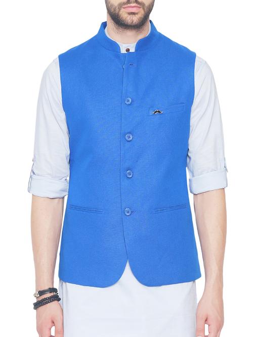 blue cotton nehru jacket - 14260980 - Very Small Image - 1