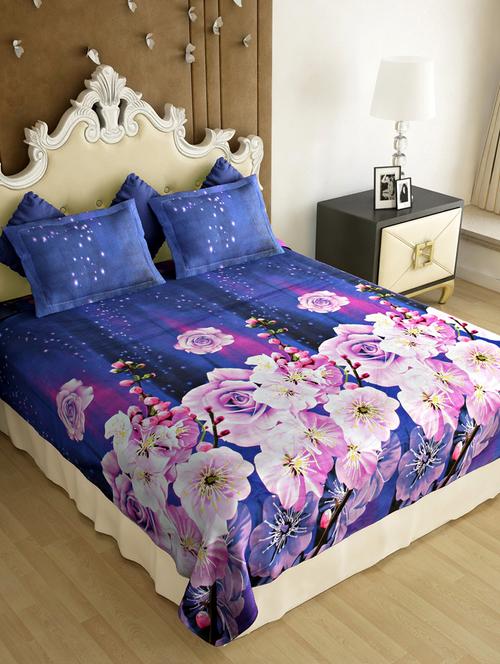 polycotton printed double bed sheet with 2 pillow covers - 14261804 - Very Small Image - 1
