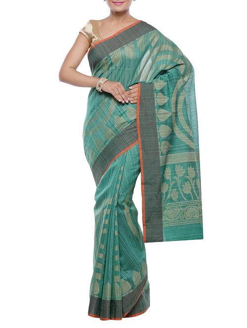 green woven saree with blouse - 14262857 - Very Small Image - 1