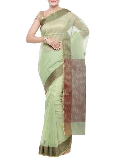 chevron jacquard border saree with blouse - 14262882 - Very Small Image - 1