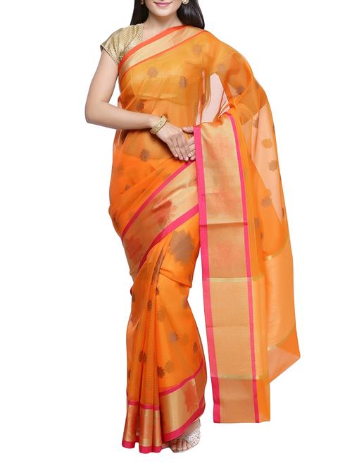 orange woven saree with blouse - 14262889 - Very Small Image - 1