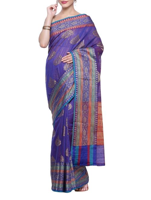 floral motif woven saree with blouse - 14262899 - Very Small Image - 1