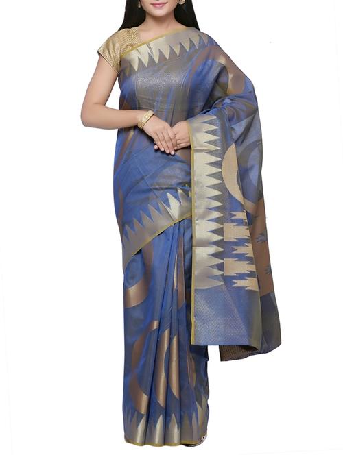 temple zari border woven saree with blouse - 14262922 - Very Small Image - 1