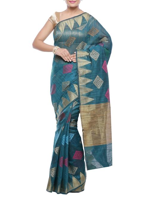 temple border geometrical woven saree with blouse - 14262971 - Very Small Image - 1