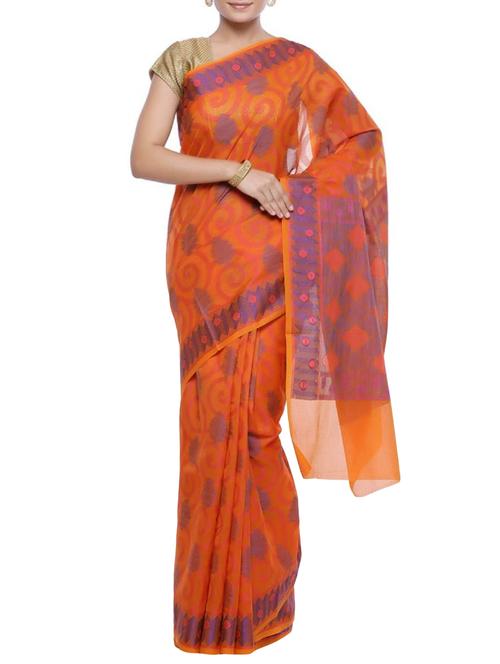 contrast motif woven saree with blouse - 14262982 - Very Small Image - 1
