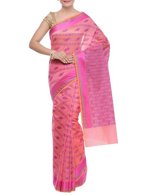 peach woven saree with blouse - 14262994 - Very Small Image - 1