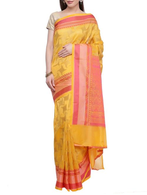 yellow woven saree with blouse - 14263025 - Very Small Image - 1