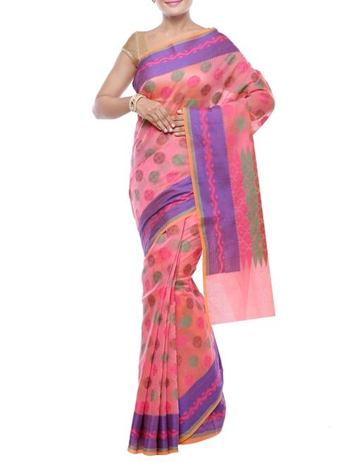 contrast motif woven saree with blouse - 14263048 - Very Small Image - 1