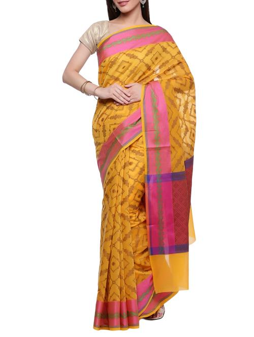 yellow woven saree with blouse - 14263055 - Very Small Image - 1