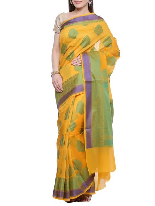 yellow woven saree with blouse - 14263091 - Very Small Image - 1