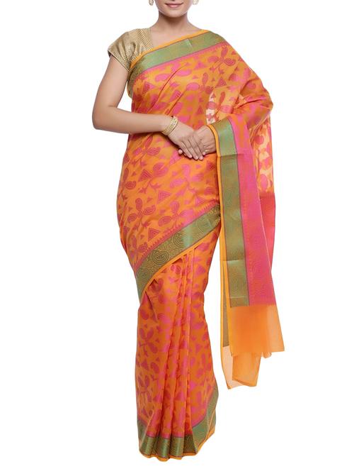orange woven saree with blouse - 14263094 - Very Small Image - 1