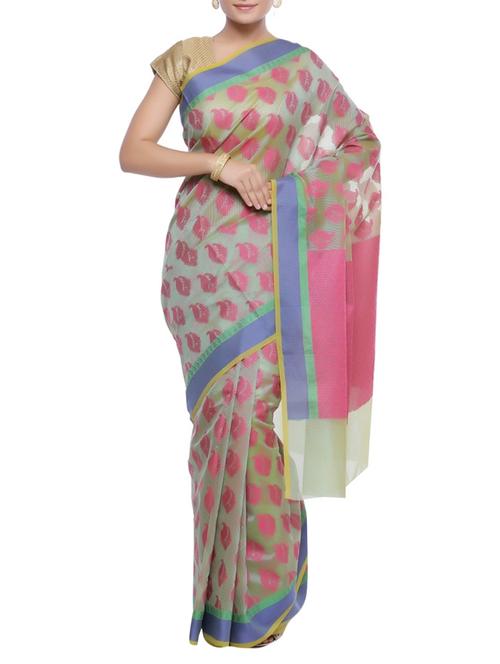 paisley motif woven saree with blouse - 14263098 - Very Small Image - 1