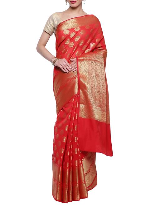 red art silk banarasi saree with blouse - 14263113 - Very Small Image - 1