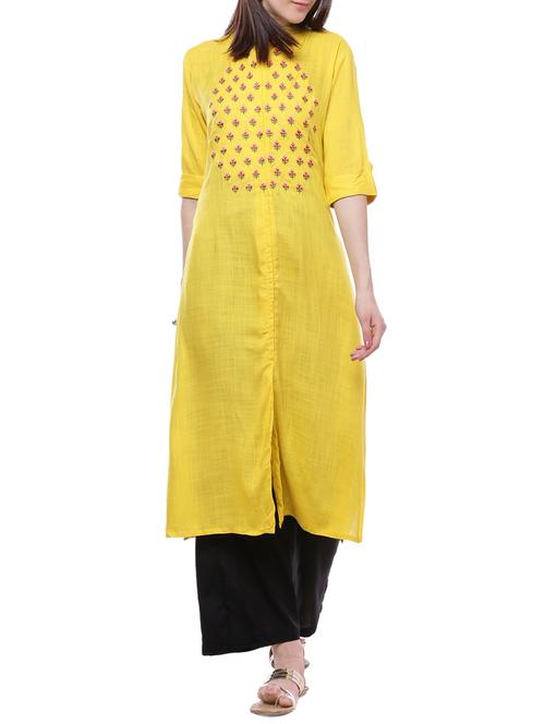 yellow viscose a-line kurta - 14263131 - Very Small Image - 1