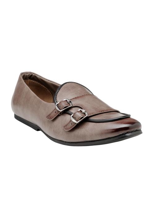 brown leatherette slip on monk strap - 14265839 - Very Small Image - 1