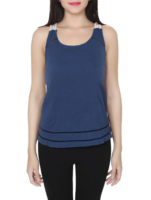 navy blue cotton racer back top - 14266102 - Very Small Image - 1