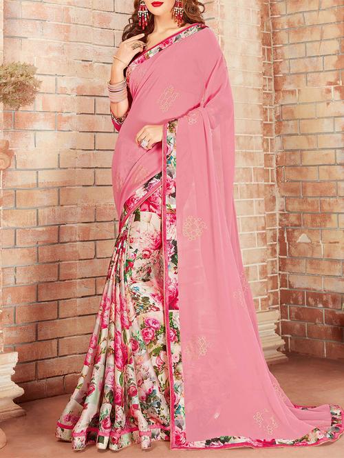 multi colored georgette printed saree with blouse - 14268199 - Very Small Image - 1