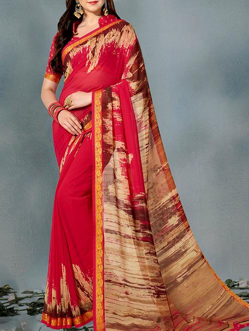 red art silk printed saree with blouse - 14268252 - Very Small Image - 1