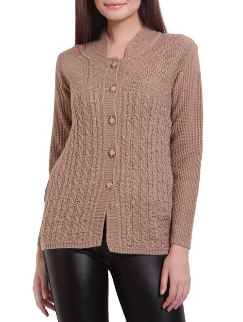 solid beige acrylic cardigan - 14269926 - Very Small Image - 1