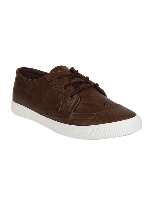 brown leatherette lace up sneaker - 14292614 - Very Small Image - 1