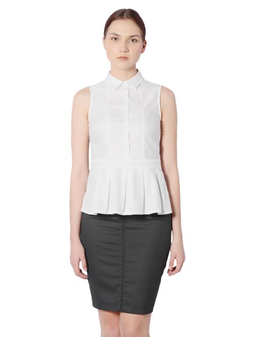 pleated button down peplum top - 14315550 - Very Small Image - 1