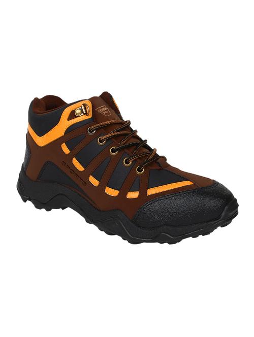brown leatherette lace up trekking shoe - 14316220 - Very Small Image - 1