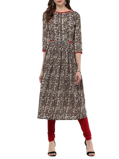 brown cotton flared kurta - 14316258 - Very Small Image - 1
