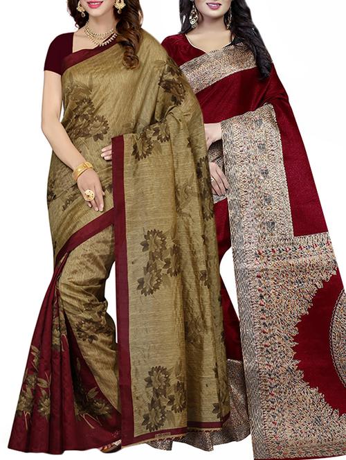 set of 2 multicolored bhagalpuri saree with blouse - 14316923 - Very Small Image - 1